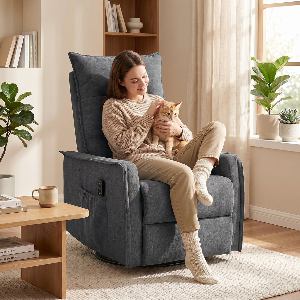 Recliner Armchair, Chenille Recliner Chair with Massage and Heat, 360Â° Swivel Rocking Manual Recliner, Dark Grey
