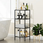 4-Tier Shelving Unit, Glass Shelf, Vertical Storage Shelf for Living Room, Home Office, Bedroom, Bathroom, Black