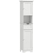 Tall slim white bathroom cabinet with motion-sensor LED lights, drawer and open shelf