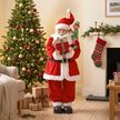 4ft Singing Santa beside a decorated Christmas tree
