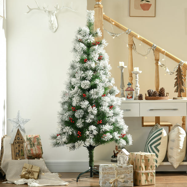 HOMCOM Indoor Christmas Tree Artificial Berry Xmas Decoration with Metal Stand and 184 Tips (5FT(150CM)) – view 2