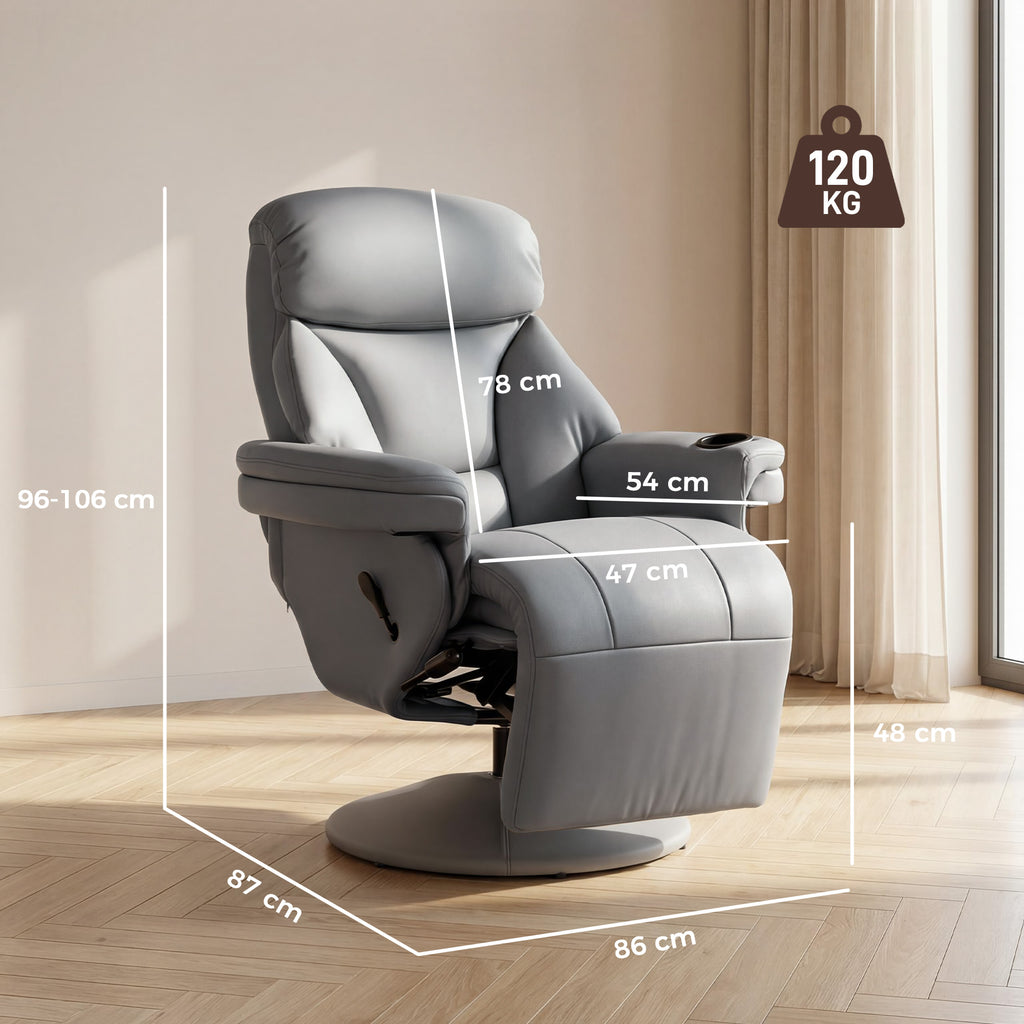 Upholstered Reclining Armchair, Manual Recliner Chair with Footrest and Adjustable Backrest, Grey