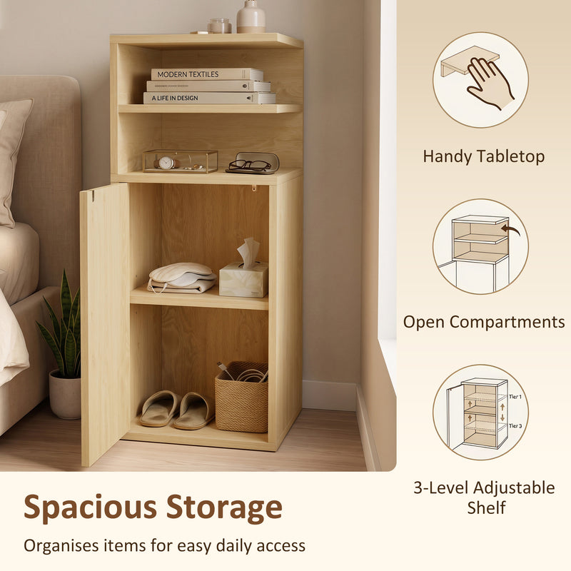 HOMCOM Slim Bedside Table Set of 2, Narrow Bedside Cabinet with Open Cubbies and Cupboard for Bedroom Living Room, Oak – view 5