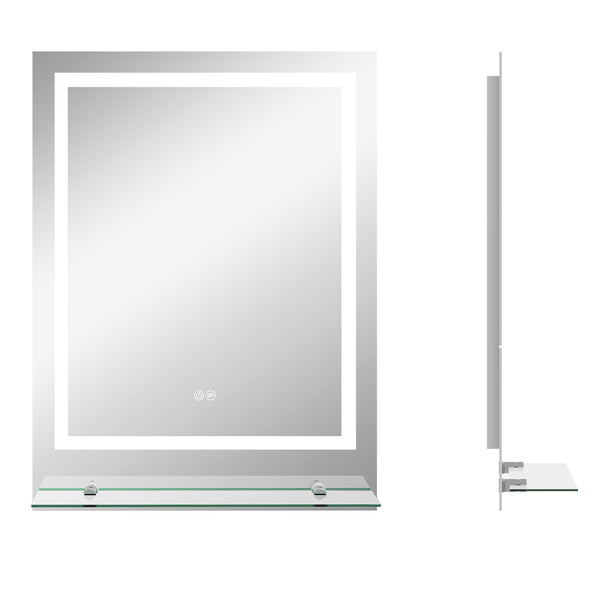 Illuminated 80 x 60 cm LED bathroom mirror with glass shelf, touch control and anti-fog function
