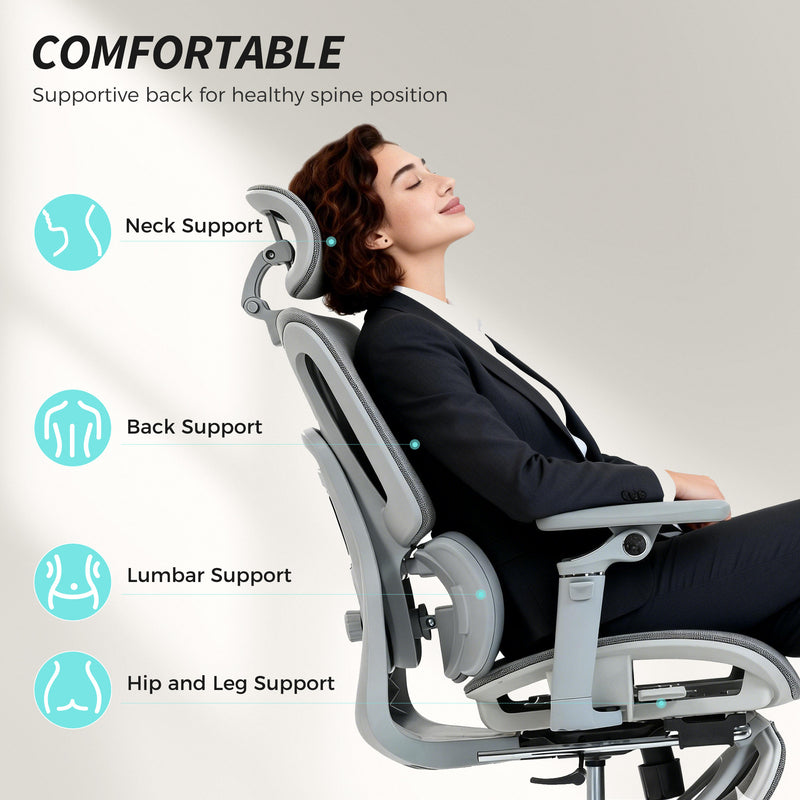 HOMCOM Ergonomic Office Chair, High Back Mesh Desk Chair, Grey – view 4