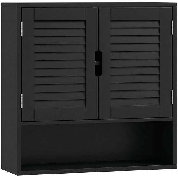 Black 60 cm wall-mounted bathroom cabinet with louvred doors and open lower compartment