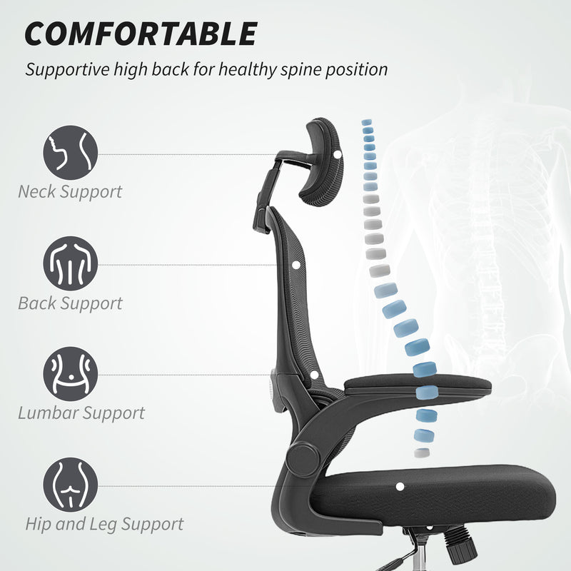 HOMCOM Mesh Back Office Chair, with Lumbar Support - Black – view 4