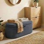Storage Ottoman, Corduroy Upholstered Ottoman Storage Box with Padded Seat, 105 x 51 x 49 cm, Dark Grey