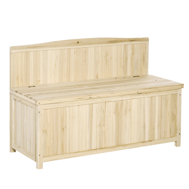 Natural fir wood 2-seater garden storage bench with lift-up seat compartment