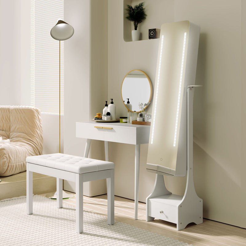 White round-mirror dressing table – image 6