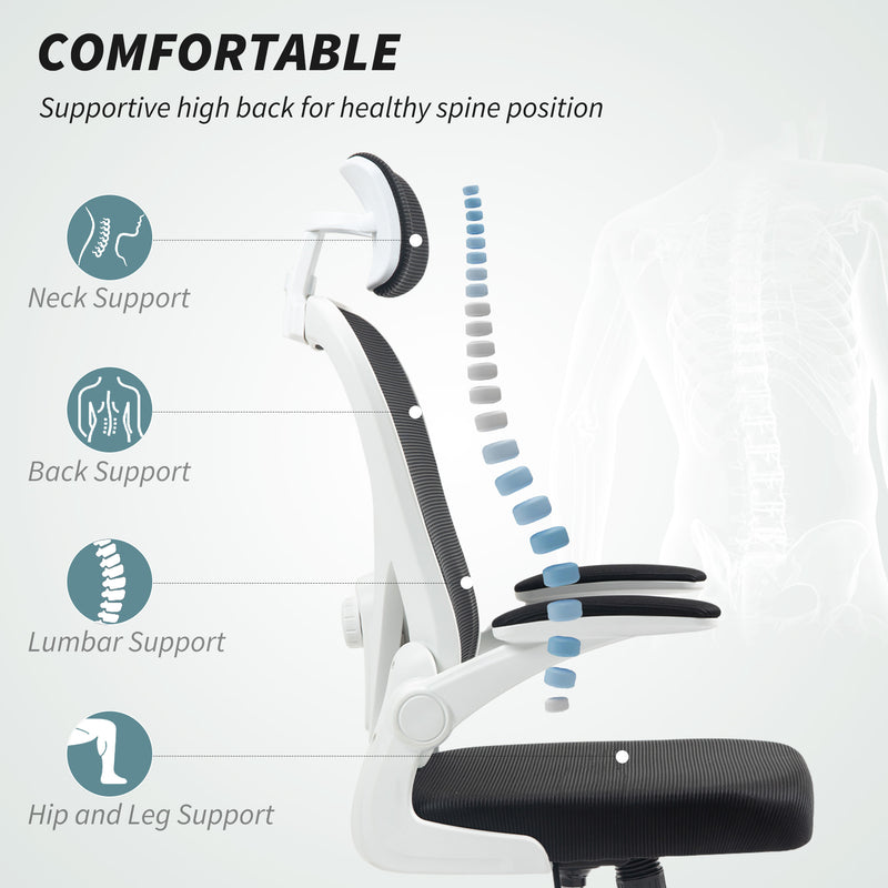 HOMCOM Executive Office Chair, Ergonomic Mesh High Back Desk Chair with Flip-up Armrest, Rotatable Headrest, Adjustable – view 4