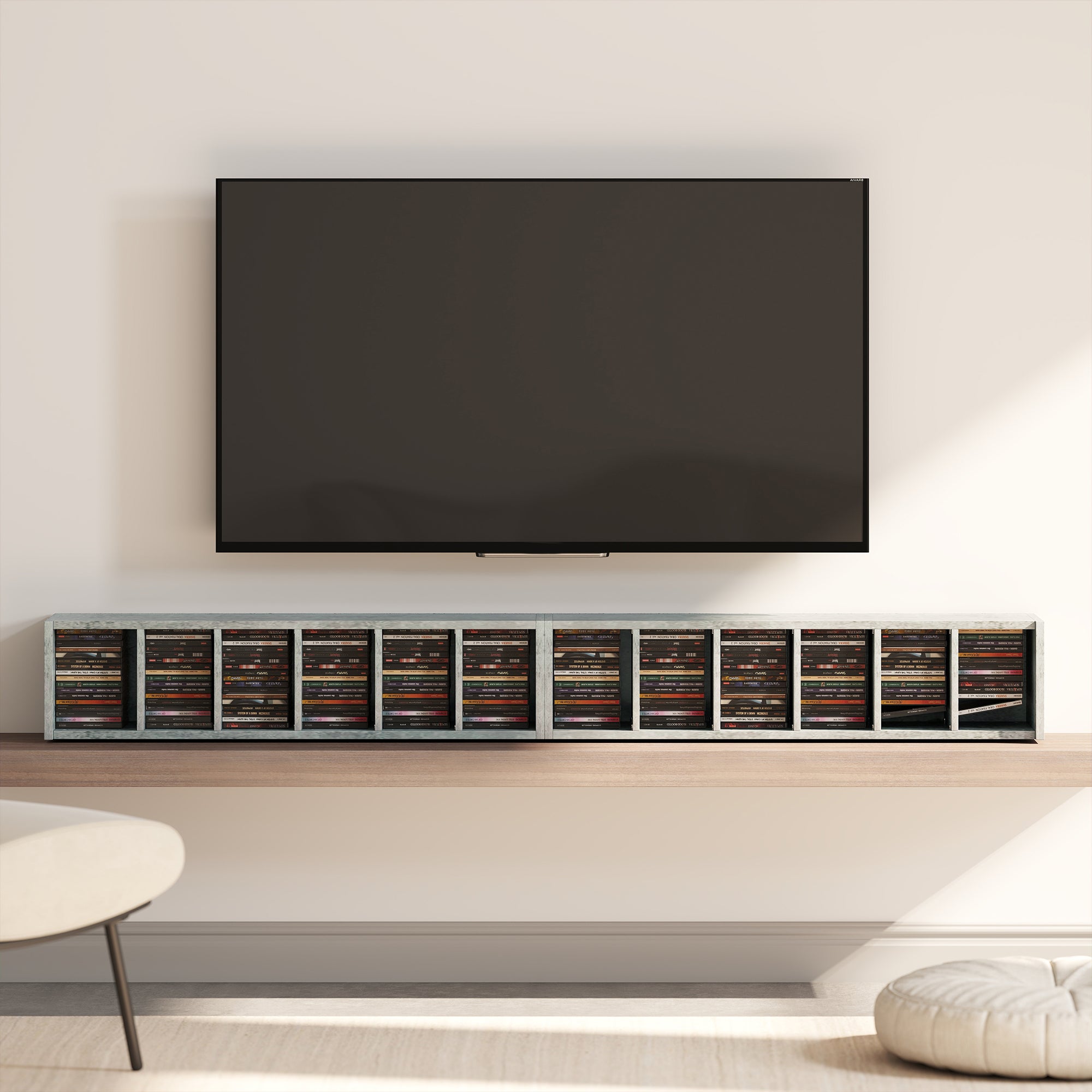 Set of 2 CD Media Display Shelf Unit Tower Rack with Adjustable Shelves, Grey