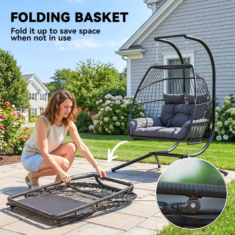 Double rattan hanging egg chair – image 7