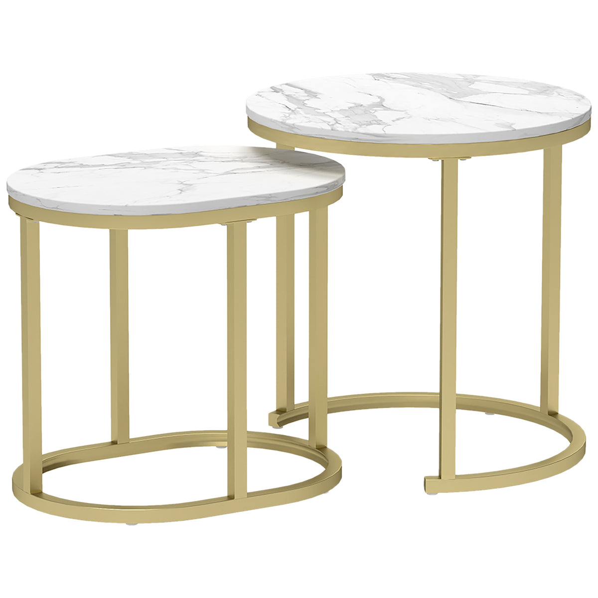 Set of 2 Marble-Effect Nesting Tables – White & Gold