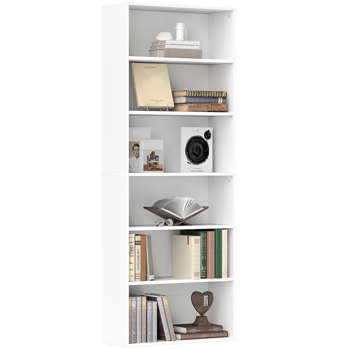 158.5 cm 6-Shelf Bookcase with Adjustable Shelves – White