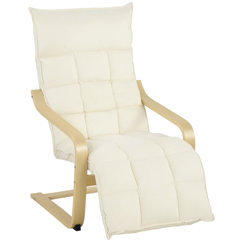 Modern Accent Chair, Leisure Lounge Chair Armchair with Footrest, Plush Cushion, Curved Legs and Arms, Cream White