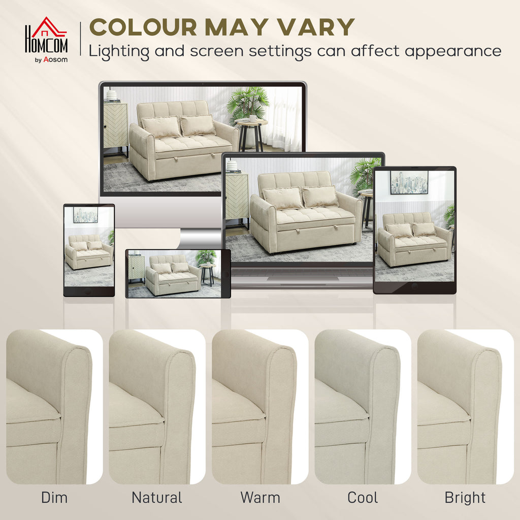 2 Seater Sofa Bed, 3-in-1 Convertible Sleeper Sofa with Click-clack Adjustable Backrest and 2 Pillows, Light Brown