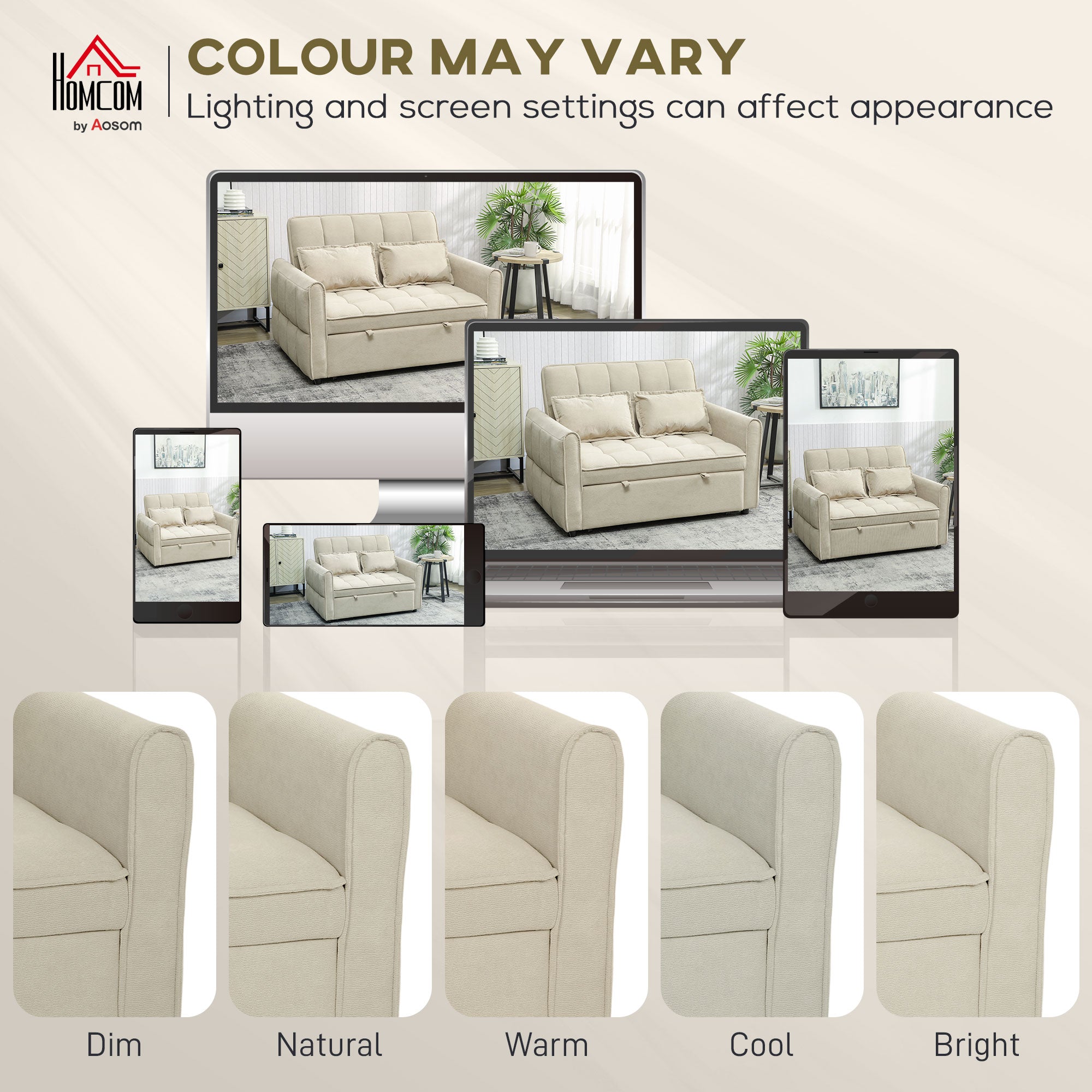 2 Seater Sofa Bed, 3-in-1 Convertible Sleeper Sofa with Click-clack Adjustable Backrest and 2 Pillows, Light Brown