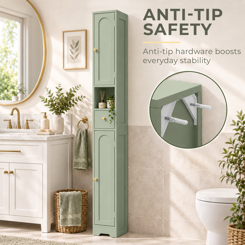 HOMCOM 185 cm Tall Bathroom Cabinet with Arched Doors - Light Green – view 7
