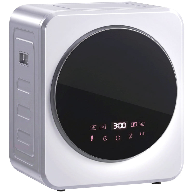 Silver-tone 4 kg compact vented tumble dryer with stainless steel drum and touchscreen controls