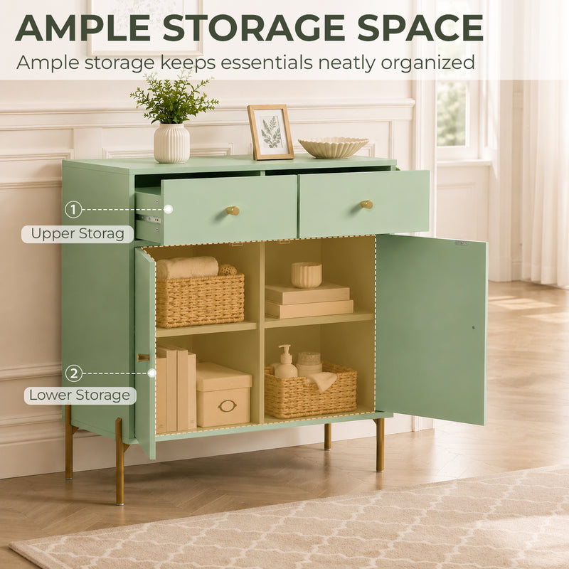 HOMCOM Modern Sideboard, Sideboard Storage Cabinet with 2 Drawers and Adjustable Shelf for Living Room, Light Green – view 4