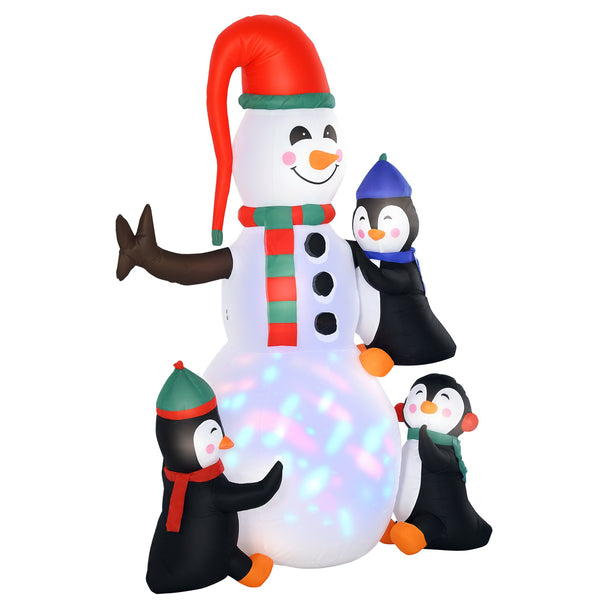 6ft Snowman and Three Penguins Christmas Inflatable on a white background