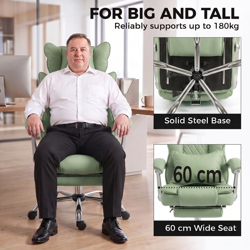HOMCOM Executive Office Chair, PU Big and Tall Office Chair 180 kg with Wide Seat, Reclining, Lumbar Support, Light – view 4