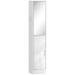Tall high-gloss white bathroom cabinet with mirrored top door and lower cupboard