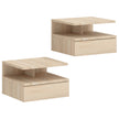 Two oak-tone floating bedside tables with drawer and open shelf