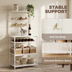 Freestanding Shelving Unit, Industrial Storage Shelf with 6 Hooks and Wine Rack for Living Room, Home Office, White