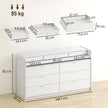 HOMCOM Chest of Drawers for Bedroom with LED Light & Charging Station, 9 Drawers Storage Unit/TV Stand, White – view 3