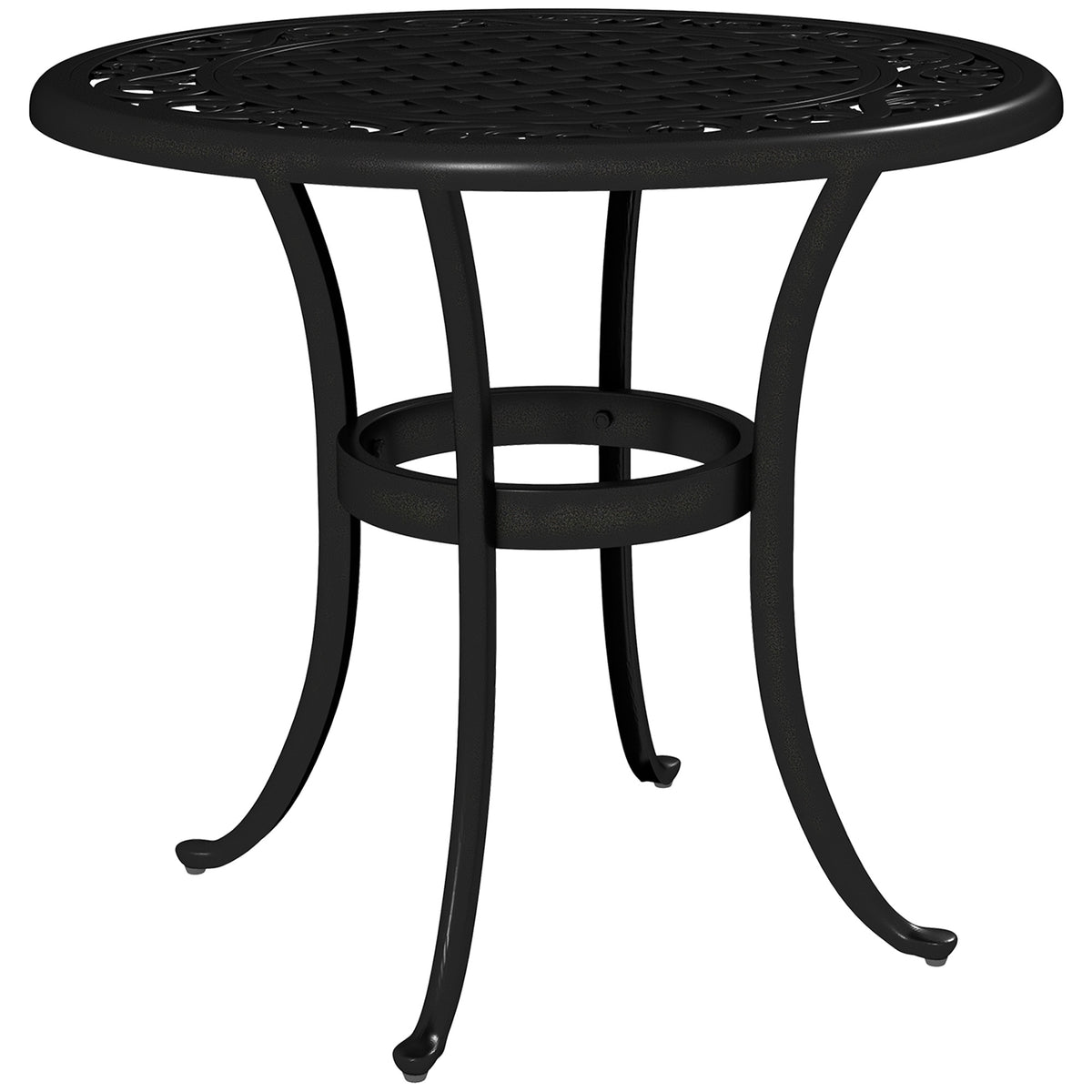 Black Ø60 cm round cast aluminium garden side table with grid cut-out top and curved legs