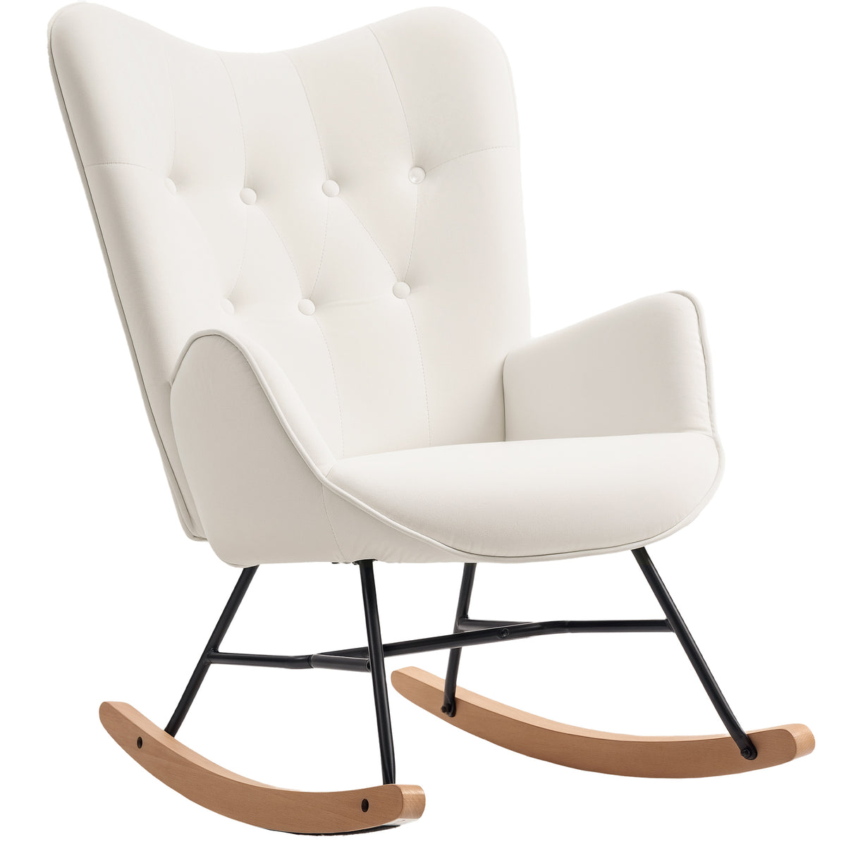 Velvet Rocking Chair with Wooden Runners – Cream