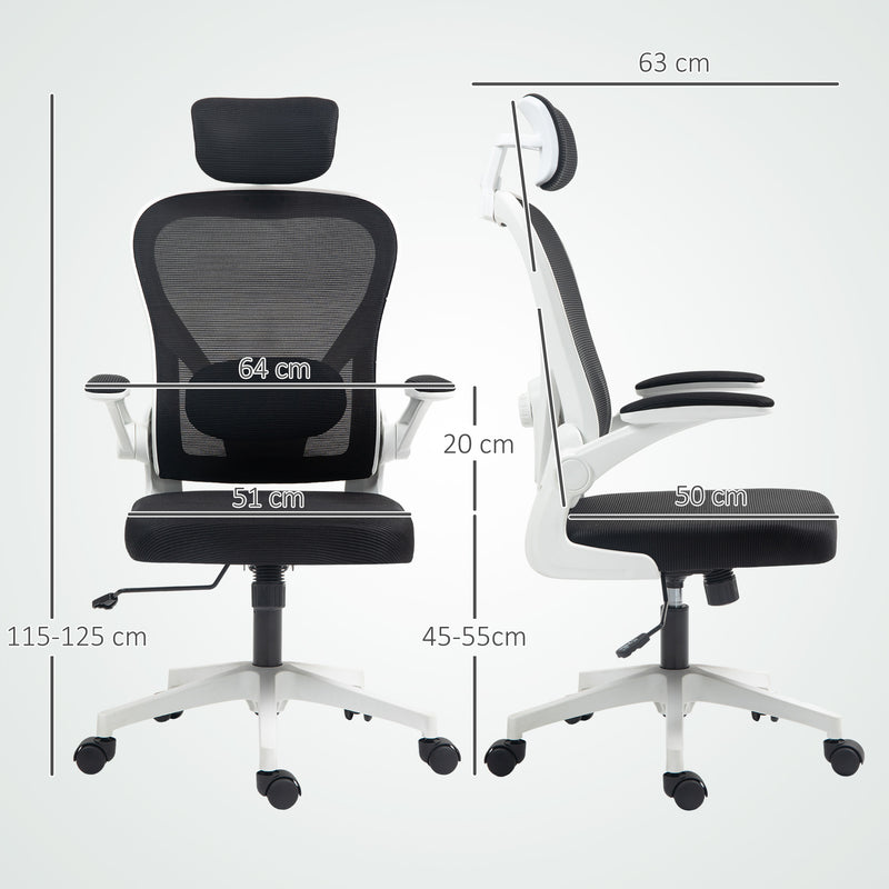 HOMCOM Executive Office Chair, Ergonomic Mesh High Back Desk Chair with Flip-up Armrest, Rotatable Headrest, Adjustable – view 3