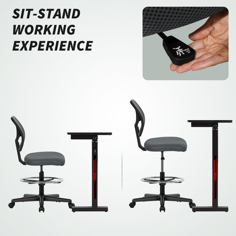 Vinsetto Ergonomic Mesh Standing Desk Chair with Adjustable Footrest Ring and Seat Height Charcoal Grey – view 5