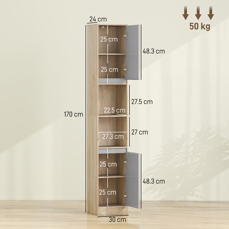 Narrow grey and oak bathroom cabinet – image 3