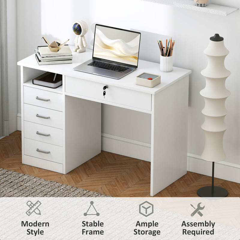 110 cm computer desk with 5 drawers – image 6