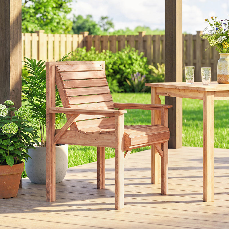 Outsunny Wooden Garden Dining Chair, Outdoor Chair Garden Armchair with Curved Seat and Wide Armrests, Natural Wood – view 10