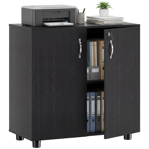 Black two-door lockable office storage cabinet with inner shelf