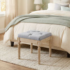 Vintage Foot Stool, Tufted Square Footrest with Wood Legs, Light Grey