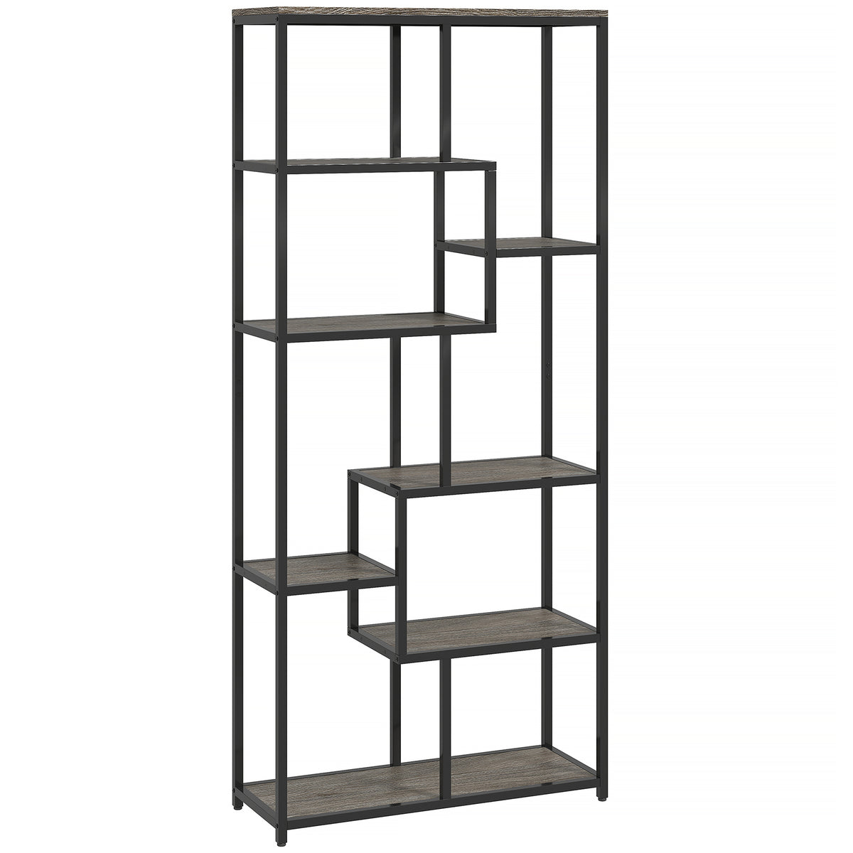 180 cm 7-Tier Geometric Bookcase – Grey & Black