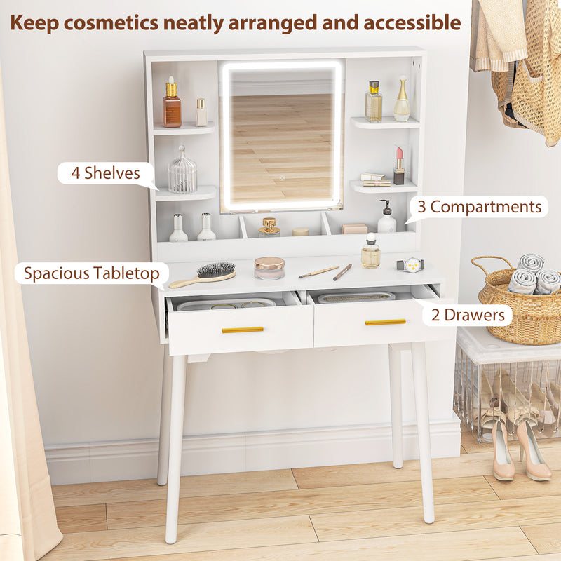 White LED mirror dressing table set – image 5