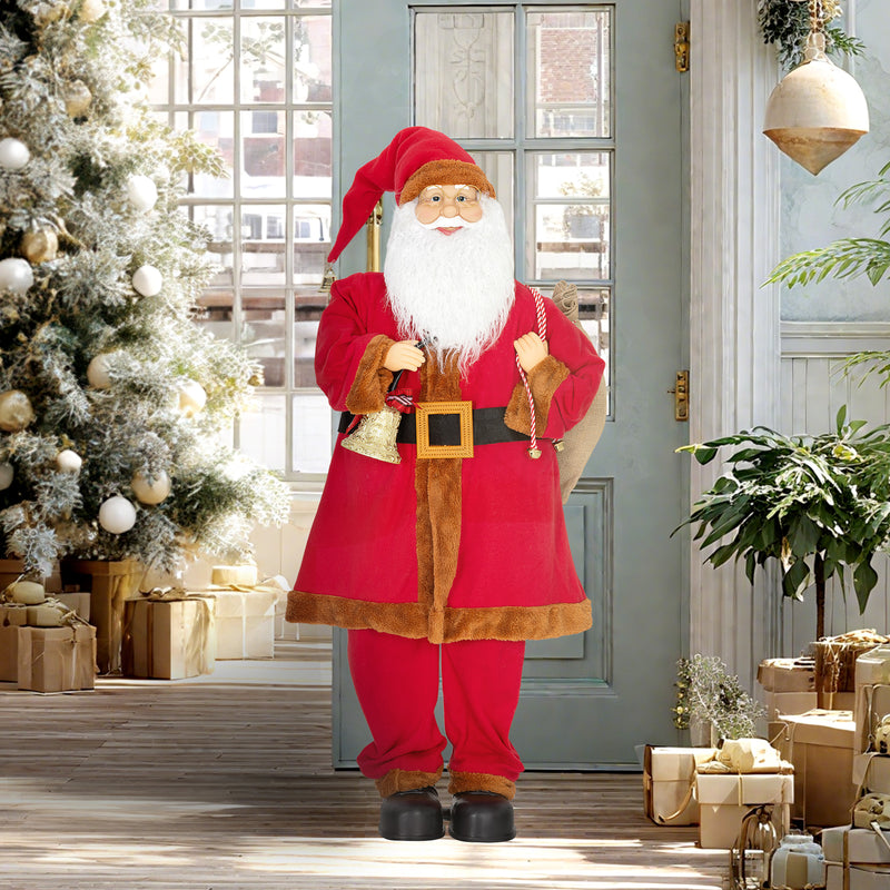 4ft Singing Santa beside a decorated Christmas tree