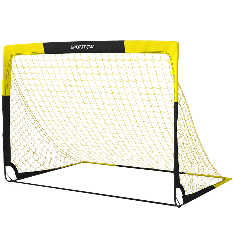 Yellow and black pop-up football goal with fibreglass poles and ground stakes