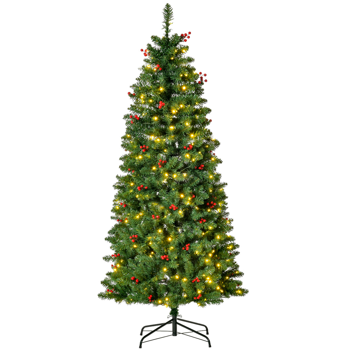 5ft slim pre-lit green pencil Christmas tree with warm white LEDs and red berries