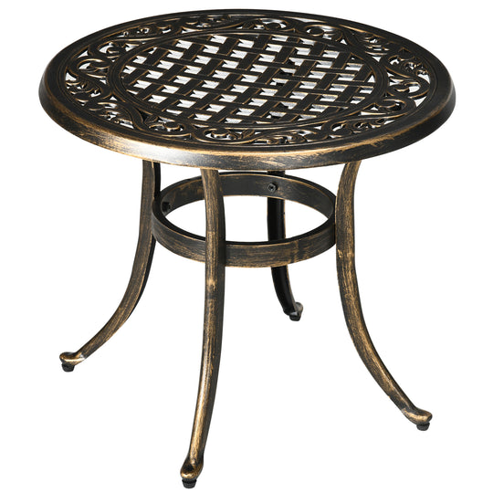 Bronze-tone Ø60 cm cast aluminium garden side table with grid cut-out top