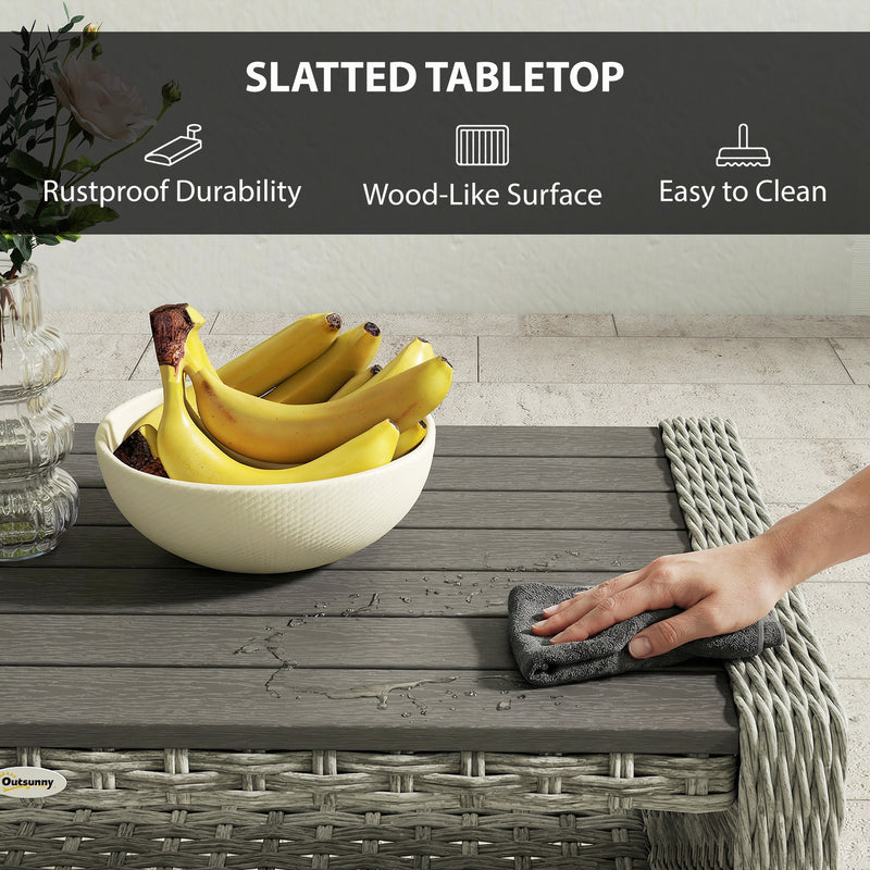 PE rattan coffee table with shelf grey – image 6