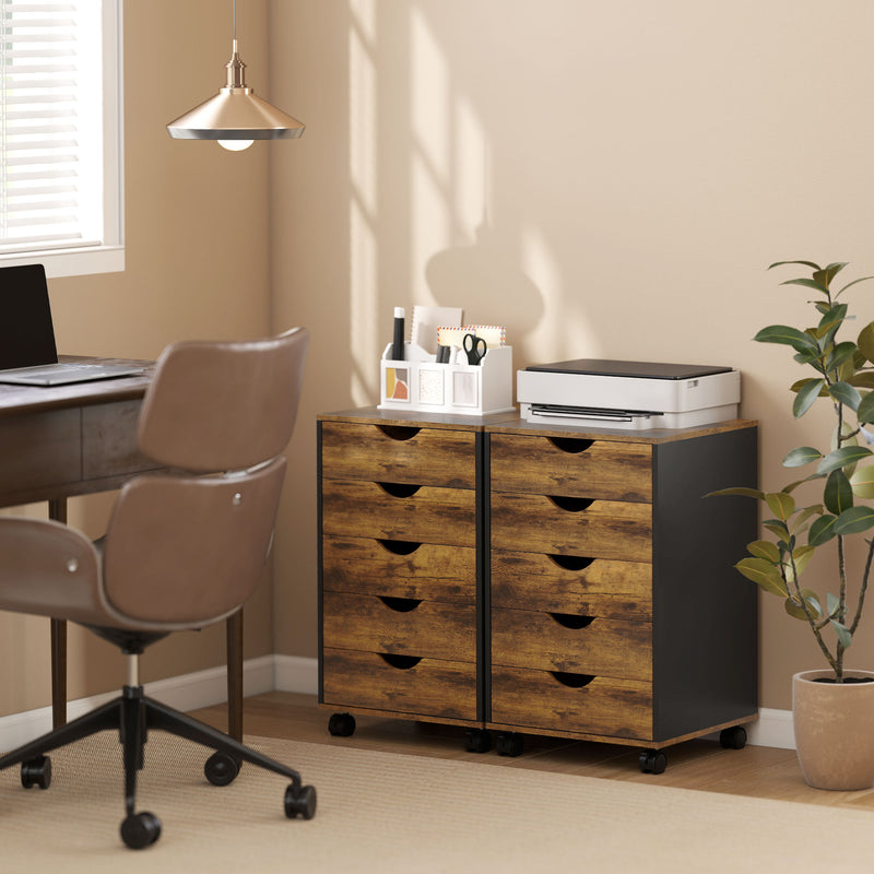 HOMCOM Five-Drawer Filing Cabinet - Rustic Brown – view 7