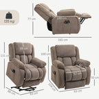 Riser Recliner Armchair with 8 Vibration Massage and Lumbar Heater, Wide Seat, USB Port, Light Brown