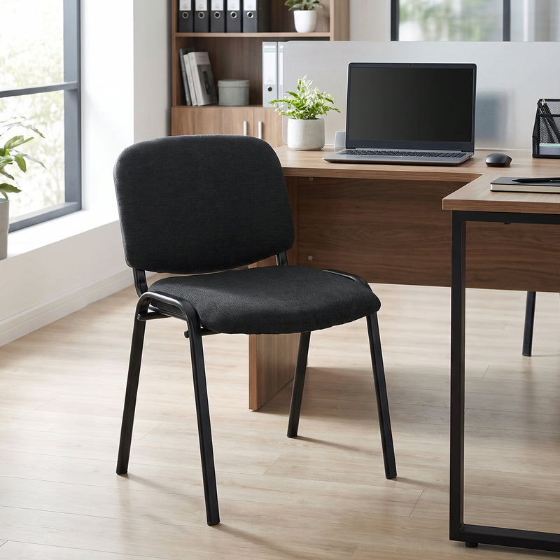 HOMCOM Meeting Chair, Stackable Ergonomic Office Chair with Padded Seat, Curved Backrest for Conference Room, Black – view 2